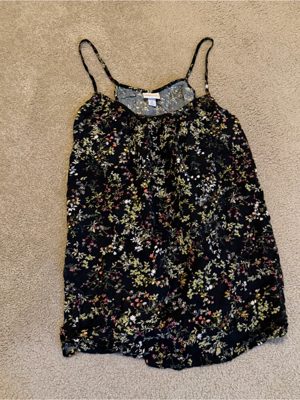 Women's Black Floral Spaghetti Strap Tank Top